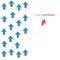 Think different concept. red arrow move different way from blue arrows. Business concept. Vector