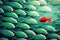 Think differently conceptual illustration. Red fish swimming in opposite way.