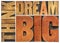 Think and dream big word abstract in wood type