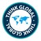 think global stamp on white