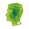 Think Green, Save The Future Of The Earth Concept. Isolated Male Human Head Silhouette. Green Environment In Shape Of