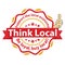 Think local. Be loyal, Buy local! - red and orange stamp / label for print