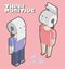 Think positive. Isometric Funny Cartoon Characters of Man and Woman, foolish person concept