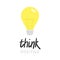 Think positive quote with yellow light bulb