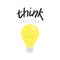 Think positive quote with yellow light bulb