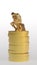 The thinker and gold coin stacks. 3D illustration