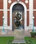 Thinker Le Penseur, bronze sculpture by Auguste Rodin in front of building of Philosophy Department at Columbia University in Ne