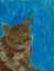 Thinking Cat - Oil Pastel Painting