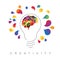 Thinking concept illustration with light bulb silhouette and colorful brain