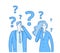 Thinking couple. Confused young girl man with question marks. Troubled people think vector concept