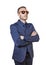 Thinking elegant businessman with sunglasses