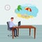 Thinking about holidays flat vector illustration. Relaxed office worker, project manager, programmer, boss cartoon
