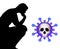 Thinking man & Corona virus symbol with skull. Isolated