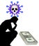 Thinking man, Coronavirus & stack of US bills is isolated