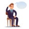 Thinking man. Scratching businessman sitting on chair with empty thinking bubble. Worried man in doubt vector