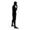 Thinking man standing silhouette Pensive person side view icon black color illustration