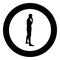 Thinking man standing silhouette Pensive person side view icon black color illustration in circle round