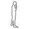 Thinking man standing silhouette Pensive person side view icon black color illustration outline