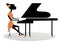 Thinking pianist or composer and piano isolated illustration