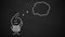 Thinking stick man with animated LIKE button on black chalkboard thumb up