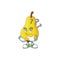 Thinking yellow pear cartoon character on white background