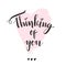 Thinking of you. Vector lettering. Font composition on the pink