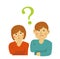 Thinking young couple illustration  with question mark