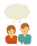 Thinking young couple illustration  with speech bubble