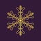 Thinline golden snowflake icon. Foil snow flake stencil blueprint.