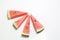 Thinly cut watermelon in a white background