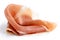 Thinly sliced Prosciutto ham. Isolated on white.