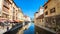 Thiou canal and Palais de l`Isle in old town of Annecy. France