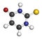 Thiouracil drug molecule. Obsolete drug molecule, previously used in the treatment of Graves\\\' disease. 3D rendering. Atoms are