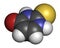 Thiouracil drug molecule. Obsolete drug molecule, previously used in the treatment of Graves\\\' disease. 3D rendering. Atoms are