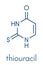 Thiouracil drug molecule. Obsolete drug molecule, previously used in the treatment of Graves` disease. Skeletal formula.