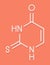 Thiouracil drug molecule. Obsolete drug molecule, previously used in the treatment of Graves` disease. Skeletal formula.