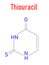 Thiouracil drug molecule. Treatment of Graves& x27; disease. Skeletal formula.