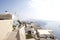 Thira, Santorini - panoramic view. Panoramic view Traditional famous white houses and churches in Thira town on Santorini island