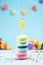 Third 3rd  Birthday Card with Candle Blown Out in Colorful Macaroons and Sprinkles. Card Mockup