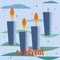 Third Sunday of Advent. Four candles, three lighted candles, snow, clouds, branches of Christmas tree. Vector illustration in flat