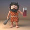 Thirsty 3d cartoon prehistoric caveman character holding a glass of fruit juice and a club, 3d illustration