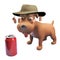 Thirsty 3d puppy dog cartoon character wearing an Australian bush tucker hat, 3d illustration