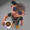 Thirsty black hiphop rapper in baseball cap drinks a cup of coffee, 3d illustration