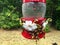 Thirsty honey bees swarming bird feeder