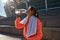 Thirsty sporty woman drink water after workout