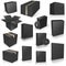 Thirteen black Shipping Box and Software Boxes for layouts and presentation design