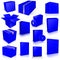 Thirteen blue Shipping Box and Software Boxes for layouts and presentation design