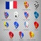 Thirteen flags the Regions of France  - alphabetical order with name.  Set of 3d geolocation signs like flags Regions of French Re