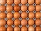 Thirty brown chicken eggs in a cardboard tray packaging. Raw fresh hen eggs in a carton box. Egg pattern background for easter,