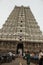 Thiruvannamalai, Tamil Nadu, India. March-15-2019. Thiruvannamalai temple`s Raja Gopuram front low angle view.